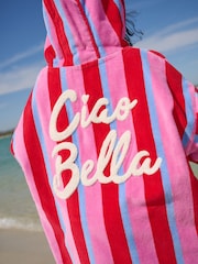 Pink/Red Stripe Slogan Towelling Poncho (3-16yrs) - Image 4 of 4