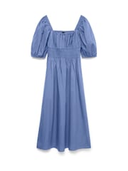 VERO MODA Blue Puff Sleeve Square Neck Shirred 100% Cotton Maxi Dress - Image 5 of 5