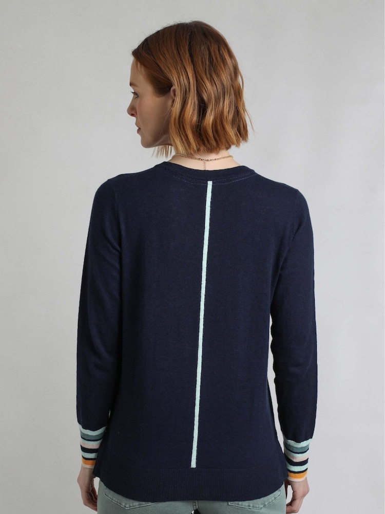 Weird Fish Blue 100% Organic Cotton Kinga Lightweight Knit Jumper - Image 2 of 6