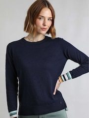 Weird Fish Blue 100% Organic Cotton Kinga Lightweight Knit Jumper - Image 3 of 6