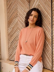 Weird Fish Orange 100% Organic Cotton Kinga Lightweight Knit Jumper - Image 1 of 7