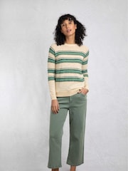 Weird Fish Cream 100% Organic Cotton Reka Lightweight Striped Crew Neck Jumper - Image 1 of 1
