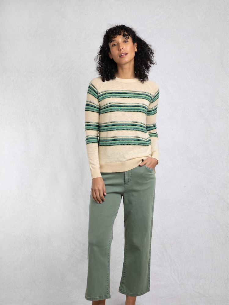 Weird Fish Cream 100% Organic Cotton Reka Lightweight Striped Crew Neck Jumper - Image 1 of 1
