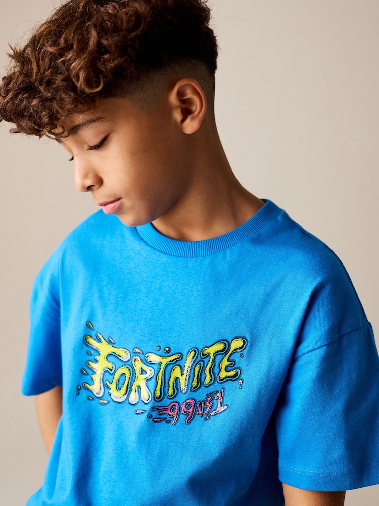 Blue Back Print Fortnite Print Short Sleeved T-Shirt (4-16yrs) - Image 4 of 4 Blue Back Print Fortnite Print Short Sleeved T-Shirt (4-16yrs) - Image 4 of 4