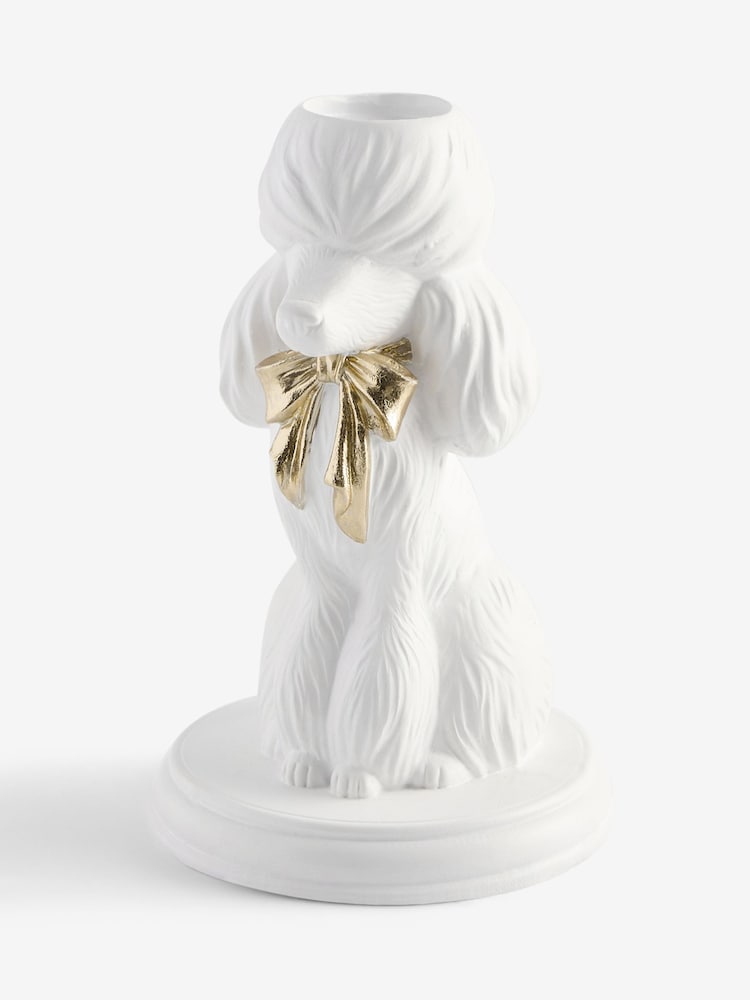 White Poodle Ceramic Taper Candle Holder - Image 4 of 4