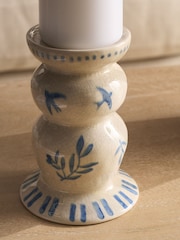 White/Blue Coastal Ceramic Pillar Candle Holder - Image 3 of 4