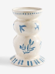 White/Blue Coastal Ceramic Pillar Candle Holder - Image 4 of 4