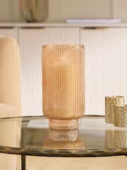 Gold Ribbed Glass Hurricane Candle Holder - Image 1 of 4