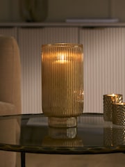 Gold Ribbed Glass Hurricane Candle Holder - Image 2 of 4