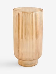 Gold Ribbed Glass Hurricane Candle Holder - Image 4 of 4