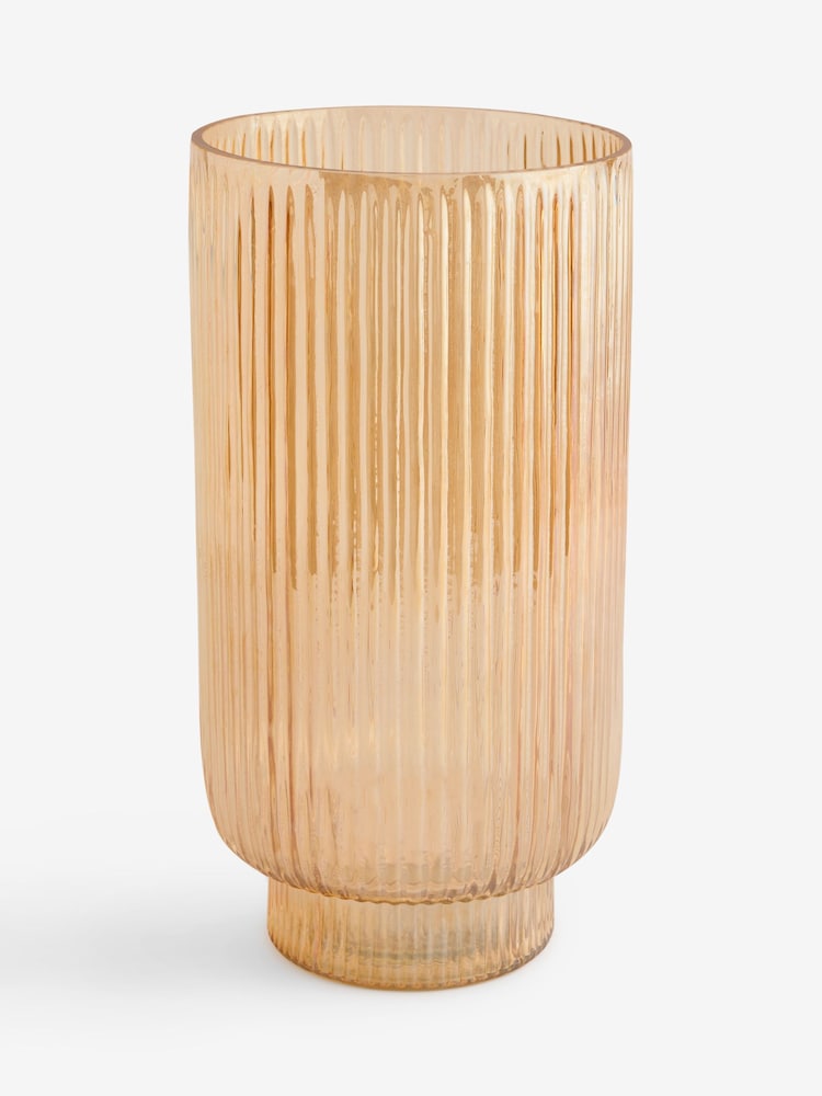 Gold Ribbed Glass Hurricane Candle Holder - Image 4 of 4 Gold Ribbed Glass Hurricane Candle Holder - Image 4 of 4