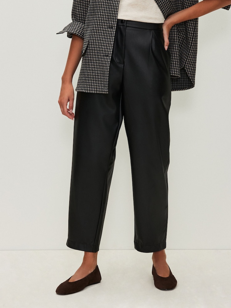 Black Faux Leather Barrel Leg Trousers - Image 2 of 7 Black Faux Leather Barrel Leg Trousers - Image 2 of 7