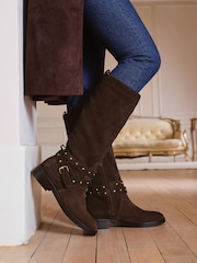 Love & Roses Chocolate Brown Fitted Smart Rider Knee High Boots - Image 1 of 6