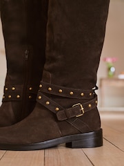 Love & Roses Chocolate Brown Fitted Smart Rider Knee High Boots - Image 2 of 6