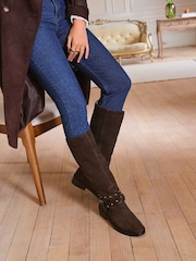 Love & Roses Chocolate Brown Fitted Smart Rider Knee High Boots - Image 3 of 6