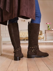 Love & Roses Chocolate Brown Fitted Smart Rider Knee High Boots - Image 5 of 6