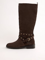 Love & Roses Chocolate Brown Fitted Smart Rider Knee High Boots - Image 6 of 6
