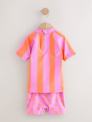 Pink/Orange Stripe Hibiscus Short Sleeved Sunsafe Swim Set (3mths-10yrs) - Image 2 of 4