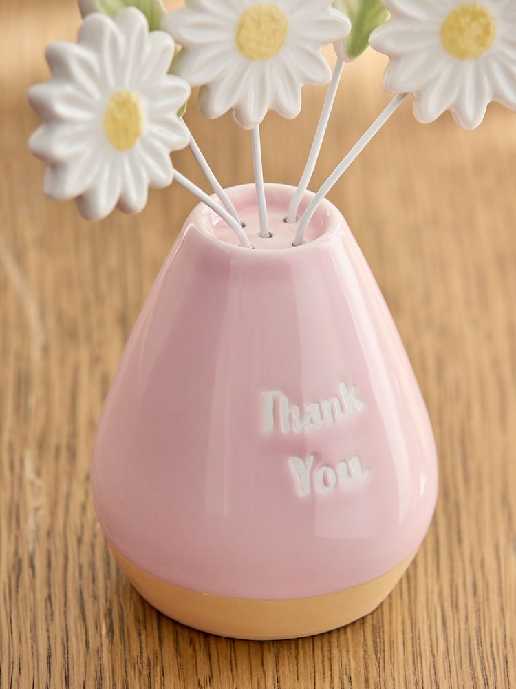 Pink Ceramic Flowers in a Vase Thank You Ornament - Image 2 of 3 Pink Ceramic Flowers in a Vase Thank You Ornament - Image 2 of 3