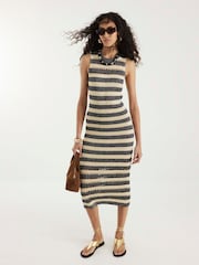 River Island Grey Metal Crochet Metallic Stripe Dress - Image 1 of 4