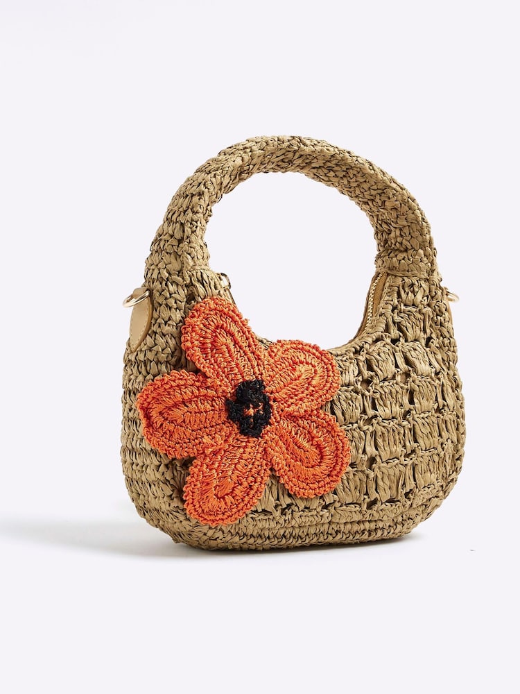River Island Brown Raffia Flower Shoulder Bag - Image 2 of 5 River Island Brown Raffia Flower Shoulder Bag - Image 2 of 5