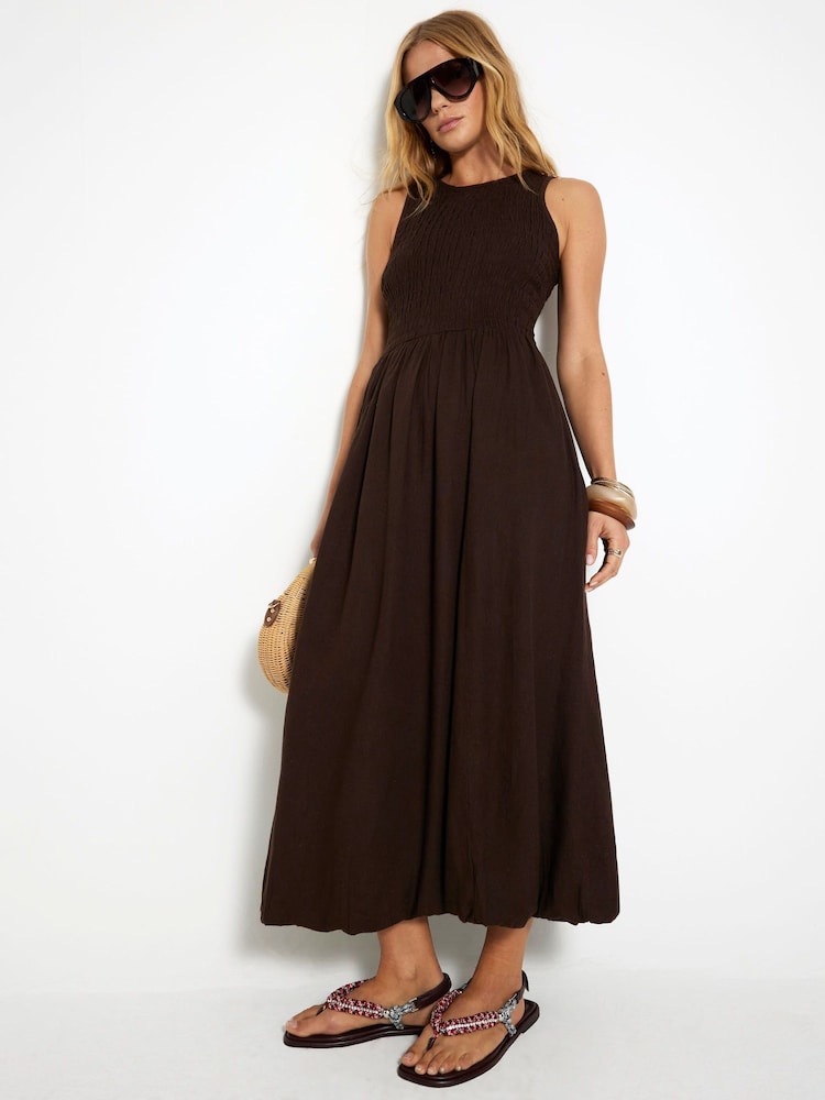 River Island Brown Puffball Racer Midi Dress - Image 1 of 6