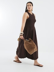 River Island Brown Puffball Racer Midi Dress - Image 2 of 6