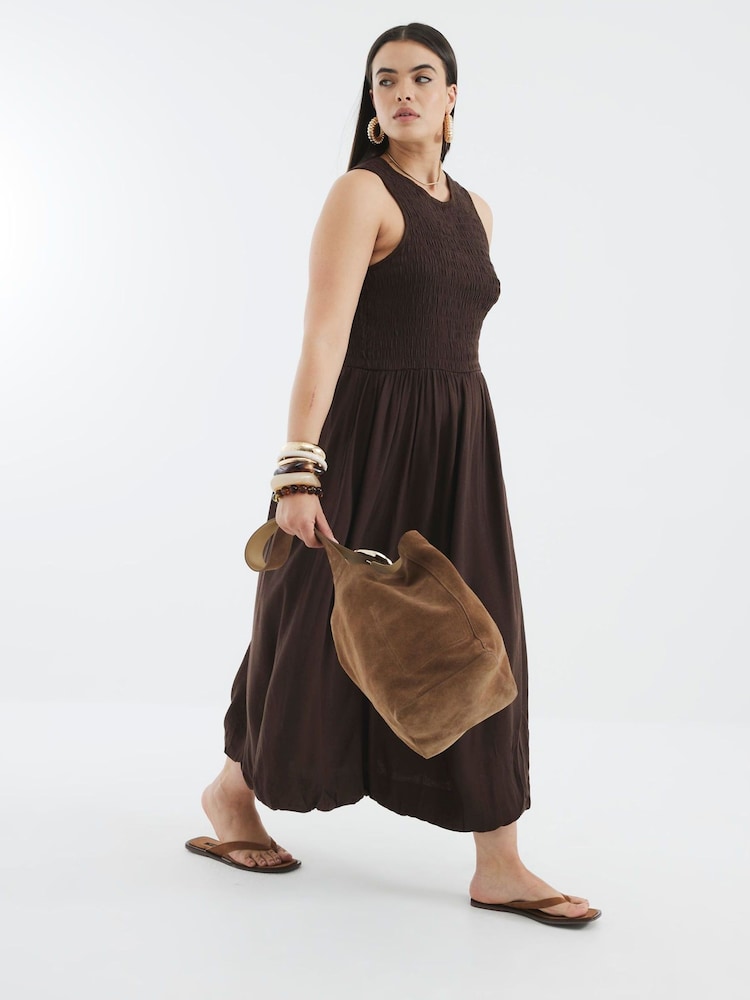 River Island Brown Puffball Racer Midi Dress - Image 2 of 6