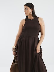 River Island Brown Puffball Racer Midi Dress - Image 4 of 6