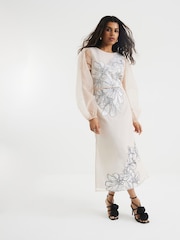 River Island Pink Petite Floral Print Appliqué Dress - Image 1 of 6
