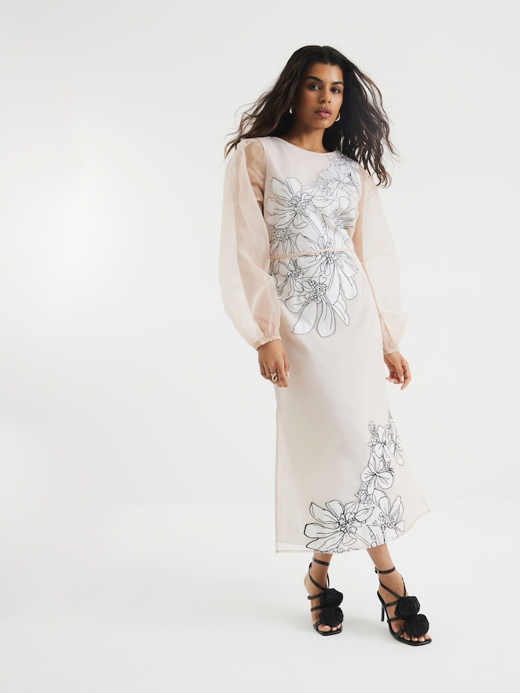 River Island Pink Petite Floral Print Appliqué Dress - Image 1 of 6