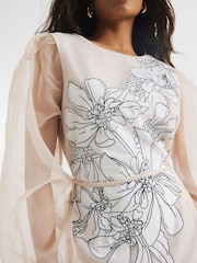River Island Pink Petite Floral Print Appliqué Dress - Image 3 of 6