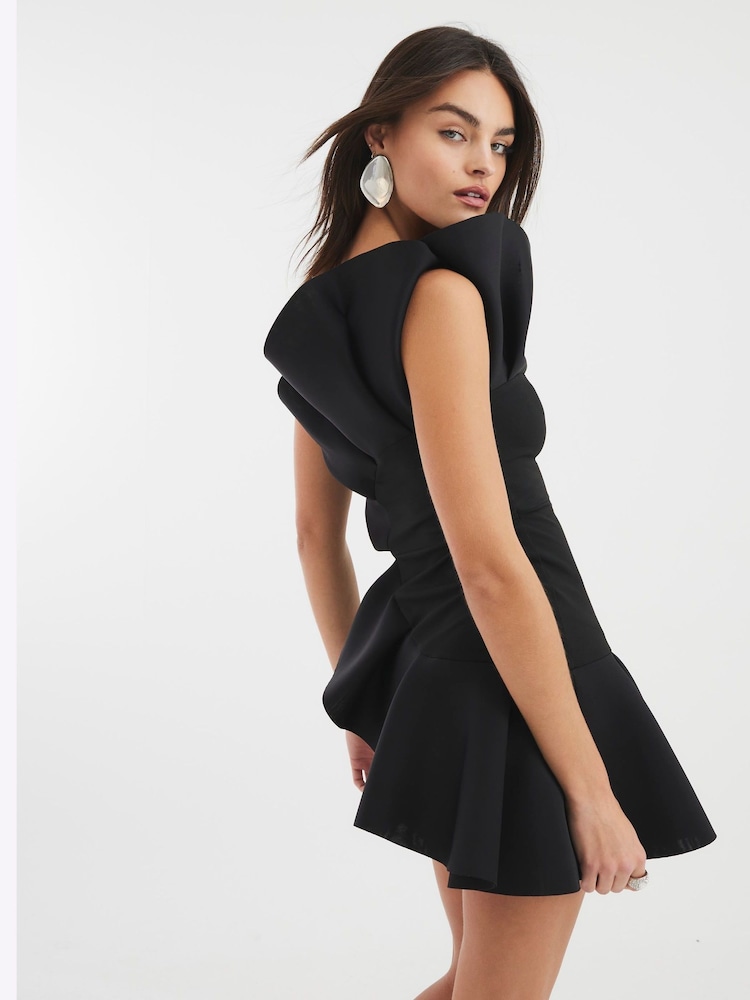 River Island Black 3D Scuba Foam Mini Dress - Image 2 of 4 River Island Black 3D Scuba Foam Mini Dress - Image 2 of 4