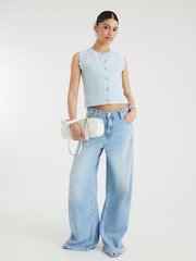River Island Blue Textured Knit Waistcoat - Image 1 of 4