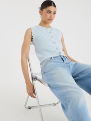 River Island Blue Textured Knit Waistcoat - Image 2 of 4