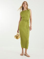 River Island Green Trim Belted Midi Dress - Image 1 of 4