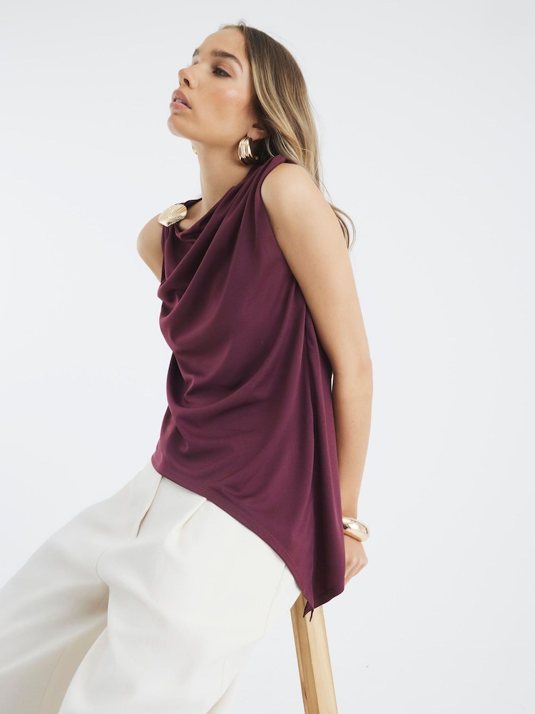Blusa drapeada com acabamento em concha River Island - Imagem 1 de 4