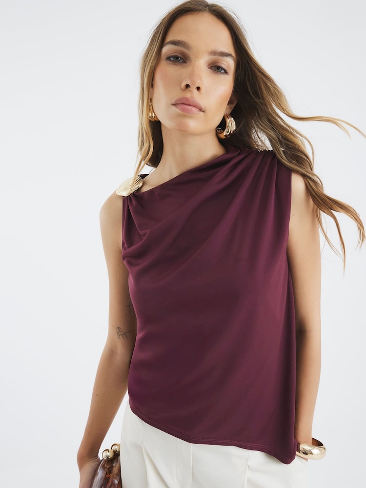 Blusa drapeada com acabamento em concha River Island - Imagem 4 de 4