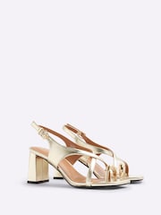 River Island Gold Cross Strap Toe Clip Heeled Sandals - Image 1 of 5