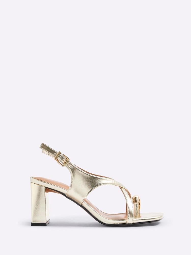 River Island Gold Cross Strap Toe Clip Heeled Sandals - Image 2 of 5 River Island Gold Cross Strap Toe Clip Heeled Sandals - Image 2 of 5