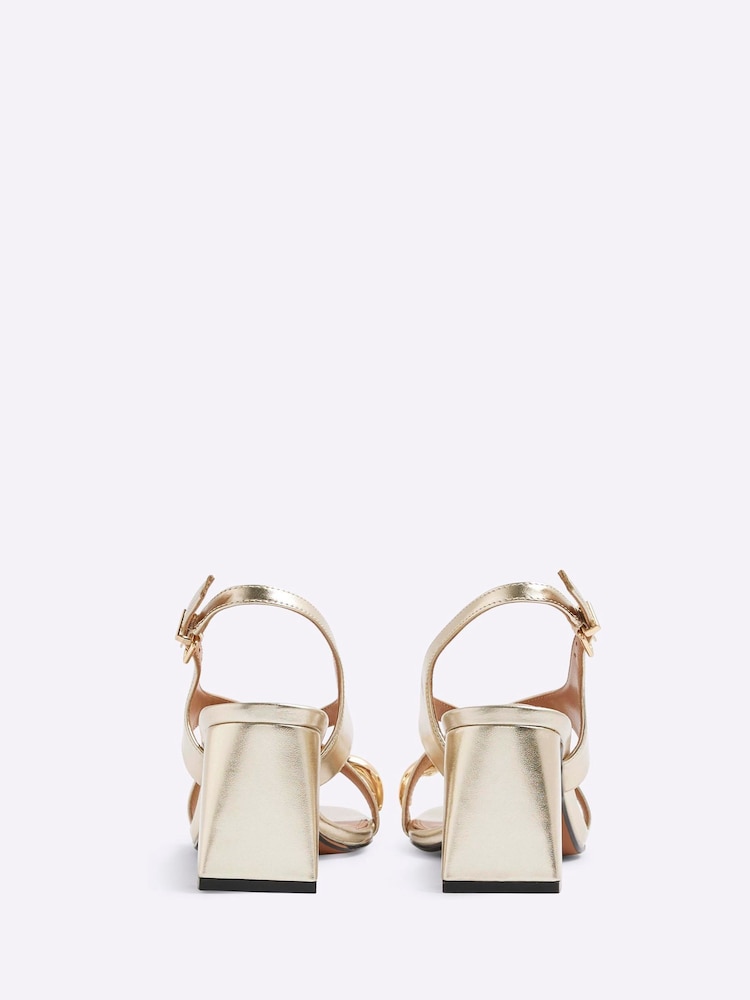 River Island Gold Cross Strap Toe Clip Heeled Sandals - Image 5 of 5