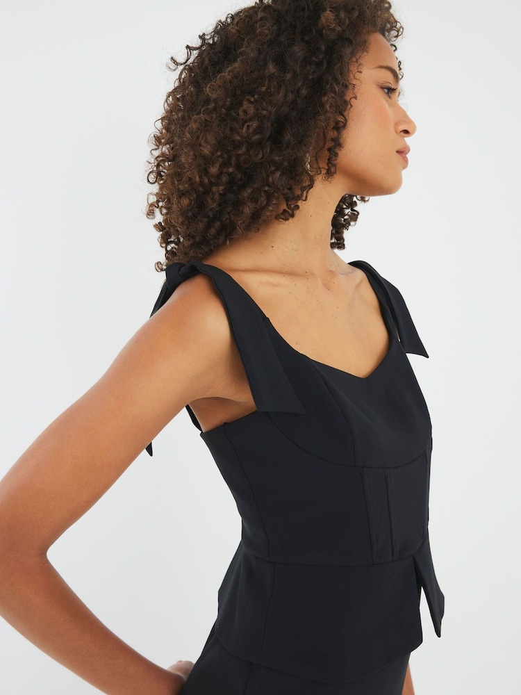 Vestido midi com espartilho e laço River Island - Imagem 2 de 4