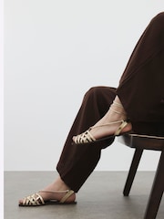 River Island Gold Leather Caged Tie Up Sandals - Image 1 of 6