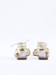 River Island Gold Leather Caged Tie Up Sandals - Image 4 of 6