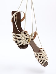 River Island Gold Leather Caged Tie Up Sandals - Image 5 of 6