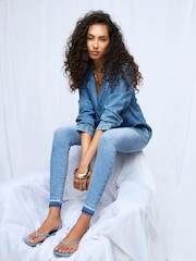 River Island Blue Mid Rise Sculpted Molly Jeans - Image 2 of 4