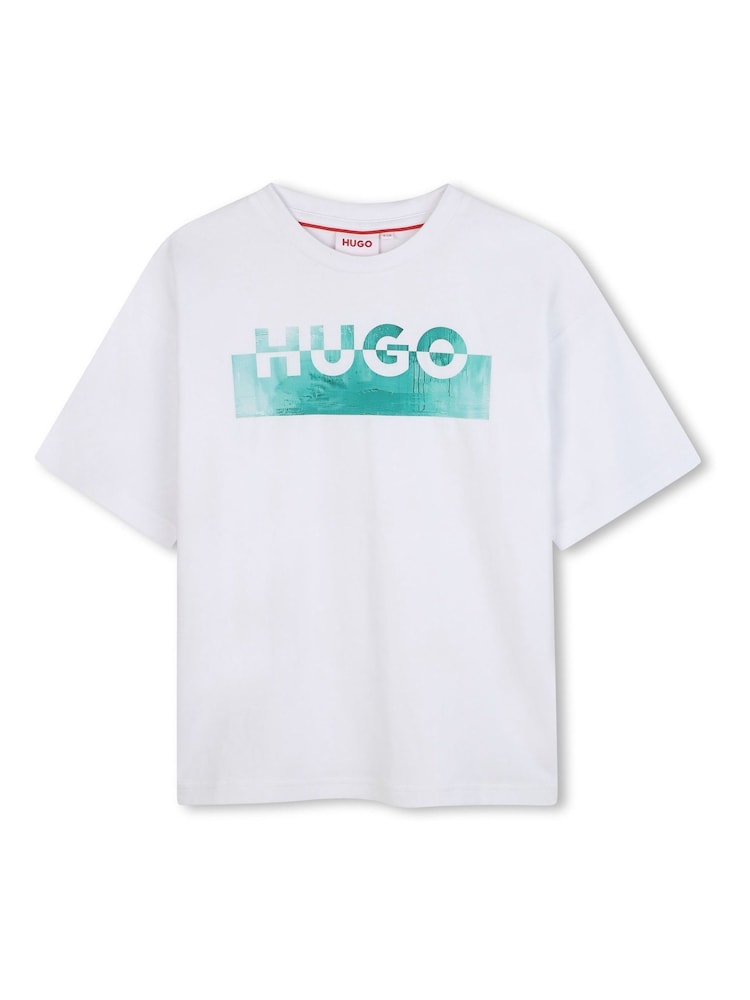 HUGO White Graphic Logo Short Sleeve T-Shirt - Image 1 of 4 HUGO White Graphic Logo Short Sleeve T-Shirt - Image 1 of 4