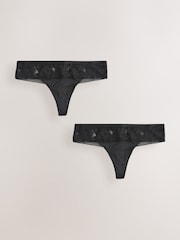 Black Thong Microfibre and Lace Knickers 2 Pack - Image 1 of 4