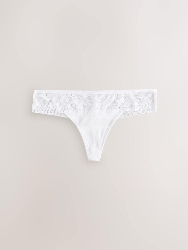 White Thong Microfibre and Lace Knickers 2 Pack - Image 2 of 5
