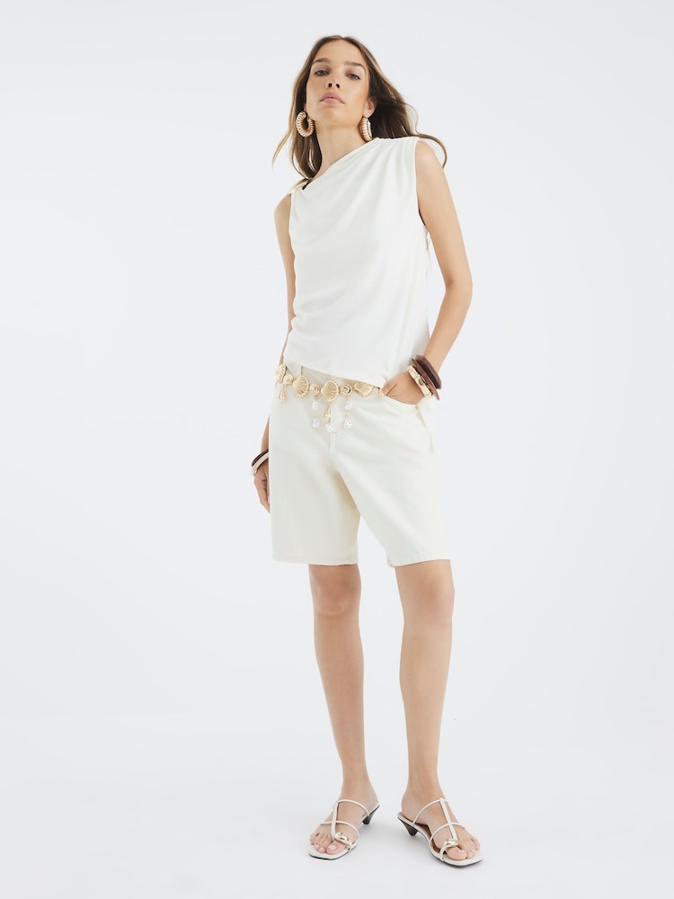 River Island Cream Shell Trim Drape Top - Image 1 of 2
